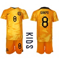 Alankomaat Cody Gakpo #8 Koti Peliasu Lasten MM-kisat 2022 Lyhythihainen (+ Lyhyet housut)